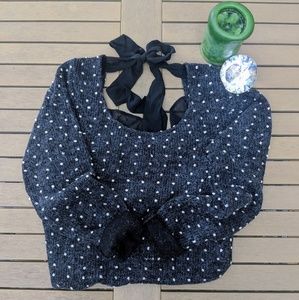 A'reve Polka-Dot Open Back Sweater w/ Ruffle